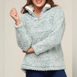 Peach Love Quarter-Zip Sherpa Pullover - Size S, Sage
